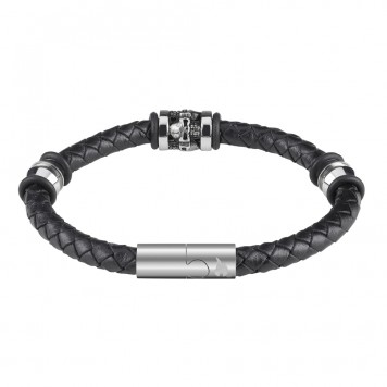 Браслет ZIPPO Three Charms Leather Bracelet, с шармами, чёрный, кожа/нержавеющая сталь, 22 см-1