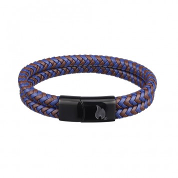 Браслет ZIPPO Braided Leather Bracelet, чёрный/коричневый/синий, плетёная кожа/сталь, 22 см