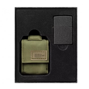 Набор ZIPPO: чёрная зажигалка Black Crackle® и зелёный нейлоновый чехол, в подарочной коробке-1