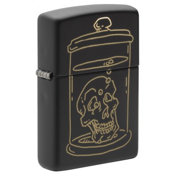 Зажигалка ZIPPO Skull Design с покрытием Black Matte, латунь/сталь, чёрная, матовая, 38x13x57 мм