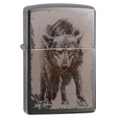 Зажигалка ZIPPO Wolf Design с покрытием Black Ice®, латунь/сталь, чёрная, глянцевая, 38x13x57 мм
