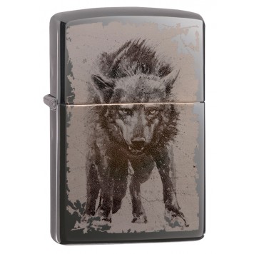 Зажигалка ZIPPO Wolf Design с покрытием Black Ice®, латунь/сталь, чёрная, глянцевая, 38x13x57 мм