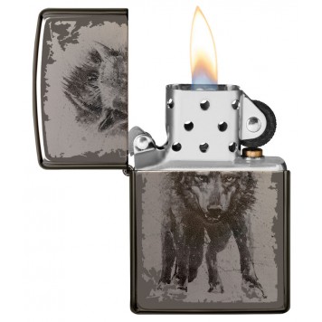 Зажигалка ZIPPO Wolf Design с покрытием Black Ice®, латунь/сталь, чёрная, глянцевая, 38x13x57 мм-1