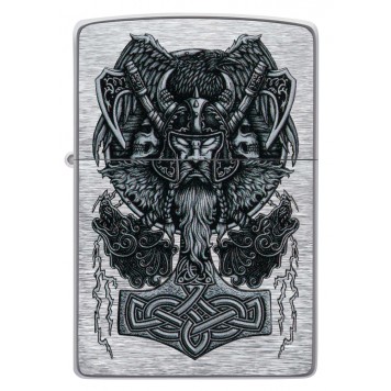 Зажигалка ZIPPO Viking Design с покрытием Brushed Chrome, латунь/сталь, серебристая, 38x13x57 мм-1