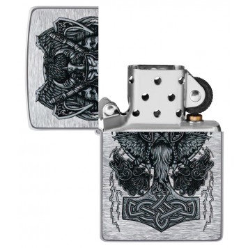 Зажигалка ZIPPO Viking Design с покрытием Brushed Chrome, латунь/сталь, серебристая, 38x13x57 мм-3