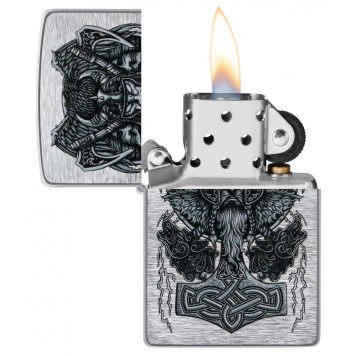 Зажигалка ZIPPO Viking Design с покрытием Brushed Chrome, латунь/сталь, серебристая, 38x13x57 мм-2