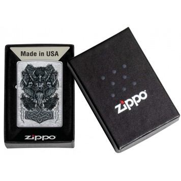 Зажигалка ZIPPO Viking Design с покрытием Brushed Chrome, латунь/сталь, серебристая, 38x13x57 мм-5