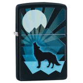 Зажигалка ZIPPO Wolf and Moon с покрытием Black Matte, латунь/сталь, чёрная, матовая, 38x13x57 мм
