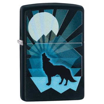 Зажигалка ZIPPO Wolf and Moon с покрытием Black Matte, латунь/сталь, чёрная, матовая, 38x13x57 мм