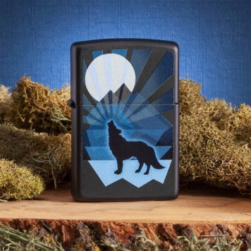 Зажигалка ZIPPO Wolf and Moon с покрытием Black Matte, латунь/сталь, чёрная, матовая, 38x13x57 мм-5