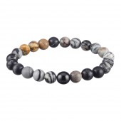 Браслет ZIPPO Howlite Beads Bracelet, белый/серый/чёрный/жёлтый, говлит/нержавеющая сталь, 22 см