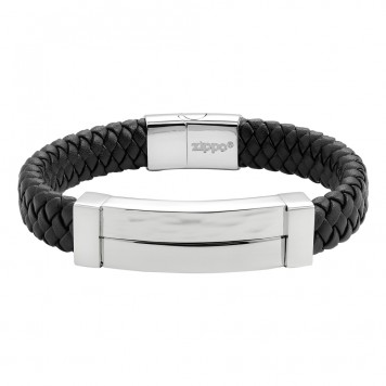 Браслет ZIPPO Steel Bar Braided Leather Bracelet, чёрный, натуральная кожа/нержавеющая сталь, 22 см-1