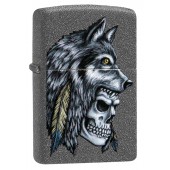 Зажигалка ZIPPO Wolf Skull с покрытием Iron Stone™, латунь/сталь, серая, матовая, 38x13x57 мм