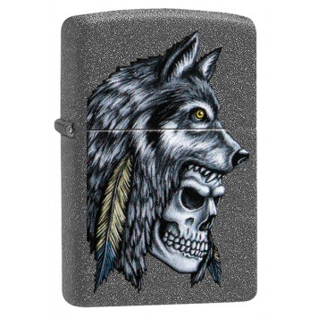 Зажигалка ZIPPO Wolf Skull с покрытием Iron Stone™, латунь/сталь, серая, матовая, 38x13x57 мм