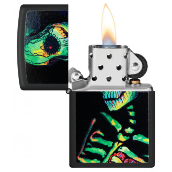 Зажигалка ZIPPO Skeleton Design с покрытием Black Light, латунь/сталь, черная, матовая, 38x13x57 мм-2