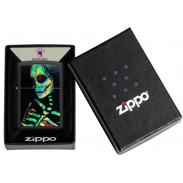 Зажигалка ZIPPO Skeleton Design с покрытием Black Light, латунь/сталь, черная, матовая, 38x13x57 мм-5