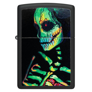 Зажигалка ZIPPO Skeleton Design с покрытием Black Light, латунь/сталь, черная, матовая, 38x13x57 мм-1