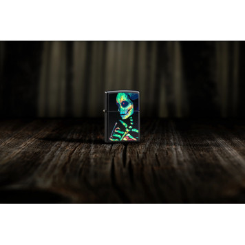 Зажигалка ZIPPO Skeleton Design с покрытием Black Light, латунь/сталь, черная, матовая, 38x13x57 мм-7