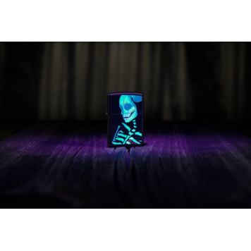 Зажигалка ZIPPO Skeleton Design с покрытием Black Light, латунь/сталь, черная, матовая, 38x13x57 мм-8