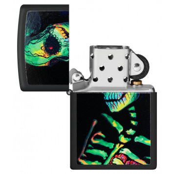 Зажигалка ZIPPO Skeleton Design с покрытием Black Light, латунь/сталь, черная, матовая, 38x13x57 мм-3