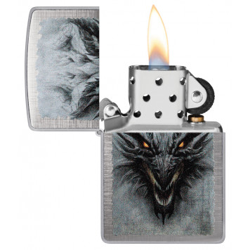 Зажигалка ZIPPO Dragon Design с покрытием Linen Weave, латунь/сталь, серебристая, 38x13x57 мм-2