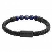 Браслет ZIPPO Leather Bracelet with Charms, с шармами, чёрно-синий, кожа/сталь/лазурит, 20 см