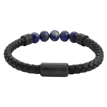 Браслет ZIPPO Leather Bracelet with Charms, с шармами, чёрно-синий, кожа/сталь/лазурит, 20 см