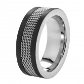 Кольцо ZIPPO Mesh Band Ring, чёрно-серебристое, с сетчатым орнаментом, сталь, диаметр 19,7 мм