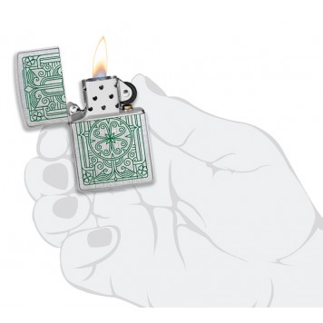 Зажигалка ZIPPO Luck Design с покрытием Brushed Chrome, латунь/сталь, серебристая, 38x13x57 мм-3