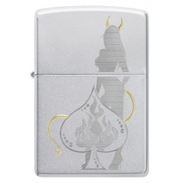 Зажигалка ZIPPO Devilish Ace с покрытием Satin Chrome, латунь/сталь, серебристая, 38x13x57 мм-1