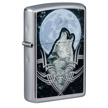 Зажигалка ZIPPO Howling Wolf с покрытием Street Chrome, латунь/сталь, серебристая, 38x13x57 мм