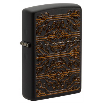 Зажигалка ZIPPO Circuit Pattern с покрытием Black Matte, латунь/сталь, чёрная, матовая, 38x13x57 мм