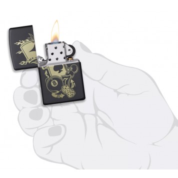 Зажигалка ZIPPO Gambling Design с покрытием Black Matte, латунь/сталь, чёрная, матовая, 38x13x57 мм-4