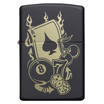 Зажигалка ZIPPO Gambling Design с покрытием Black Matte, латунь/сталь, чёрная, матовая, 38x13x57 мм-1