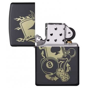 Зажигалка ZIPPO Gambling Design с покрытием Black Matte, латунь/сталь, чёрная, матовая, 38x13x57 мм-3