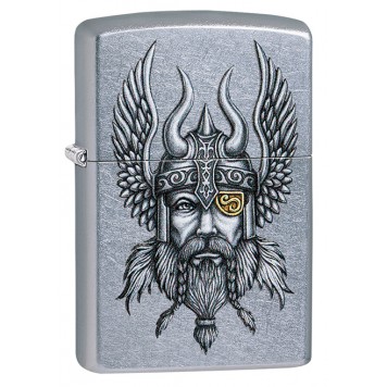 Зажигалка ZIPPO Viking Warrior с покрытием Street Chrome™, латунь/сталь, серебристая, 38x13x57 мм