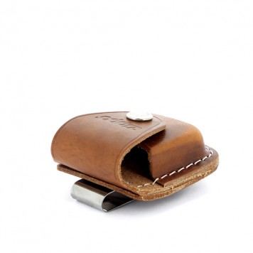 Чехол Zippo для зажигалки, кожа, с металлическим фиксатором на ремень, коричневый, 57х30x75 мм-3