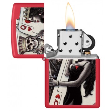 Зажигалка ZIPPO Skull King Queen Beauty с покрытием Red Matte, латунь/сталь, красная, 38x13x57 мм-2