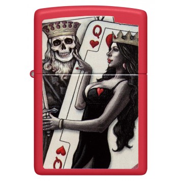 Зажигалка ZIPPO Skull King Queen Beauty с покрытием Red Matte, латунь/сталь, красная, 38x13x57 мм-1