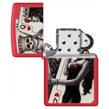 Зажигалка ZIPPO Skull King Queen Beauty с покрытием Red Matte, латунь/сталь, красная, 38x13x57 мм-3