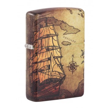 Зажигалка Zippo Pirate Ship с покрытием White Matte, латунь/сталь, белая, матовая, 38x13x57 мм