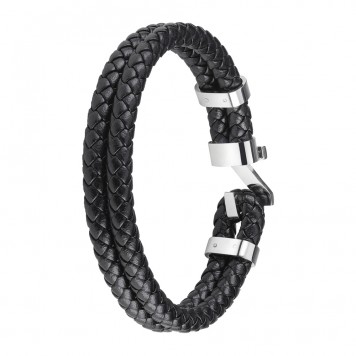 Браслет ZIPPO Steel Braided Leather Bracelet, чёрный, натуральная плетёная кожа/сталь, 20 см-1