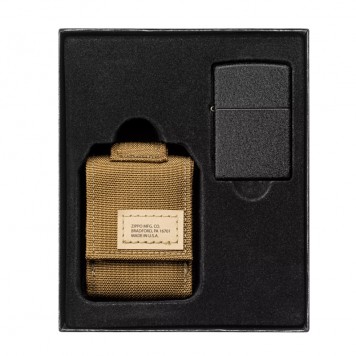 Набор ZIPPO: чёрная зажигалка Black Crackle® и коричневый нейлоновый чехол, в подарочной коробке-1