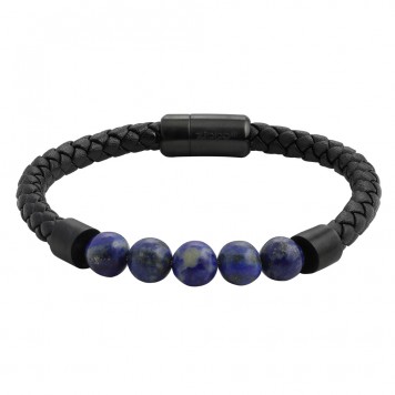 Браслет ZIPPO Leather Bracelet with Charms, с шармами, чёрно-синий, кожа/сталь/лазурит, 22 см-1
