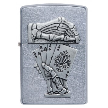 Зажигалка ZIPPO Dead Mans Hand с покрытием Street Chrome, латунь/сталь, серебристая, 38x13x57 мм-1