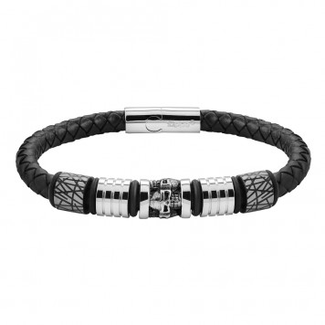 Браслет ZIPPO Five Charms Leather Bracelet, с шармами, чёрный, кожа/нержавеющая сталь, 22 см