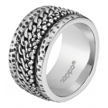 Кольцо ZIPPO, серебристое, с цепочным орнаментом, нержавеющая сталь, 1,2x0,25 см, диаметр 19,7 мм