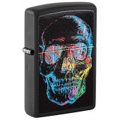 Зажигалка ZIPPO Skull Design с покрытием Black Matte, латунь/сталь, черная, 38x13x57 мм