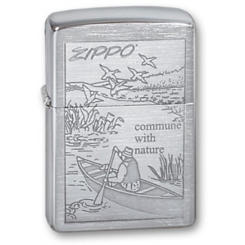 Зажигалка ZIPPO Row Boat, с покрытием Brushed Chrome, латунь/сталь, серебристая, 38x13x57 мм