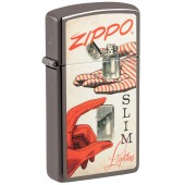 Зажигалка ZIPPO Slim® с покрытием Black Ice ®, латунь/сталь, чёрная, глянцевая, 29x10x60 мм